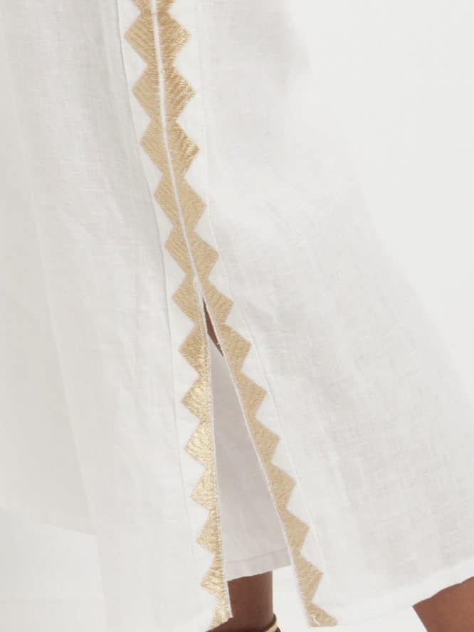 GREEK ARCHAIC KORI Embroidered Trousers Feather Chevron White 3