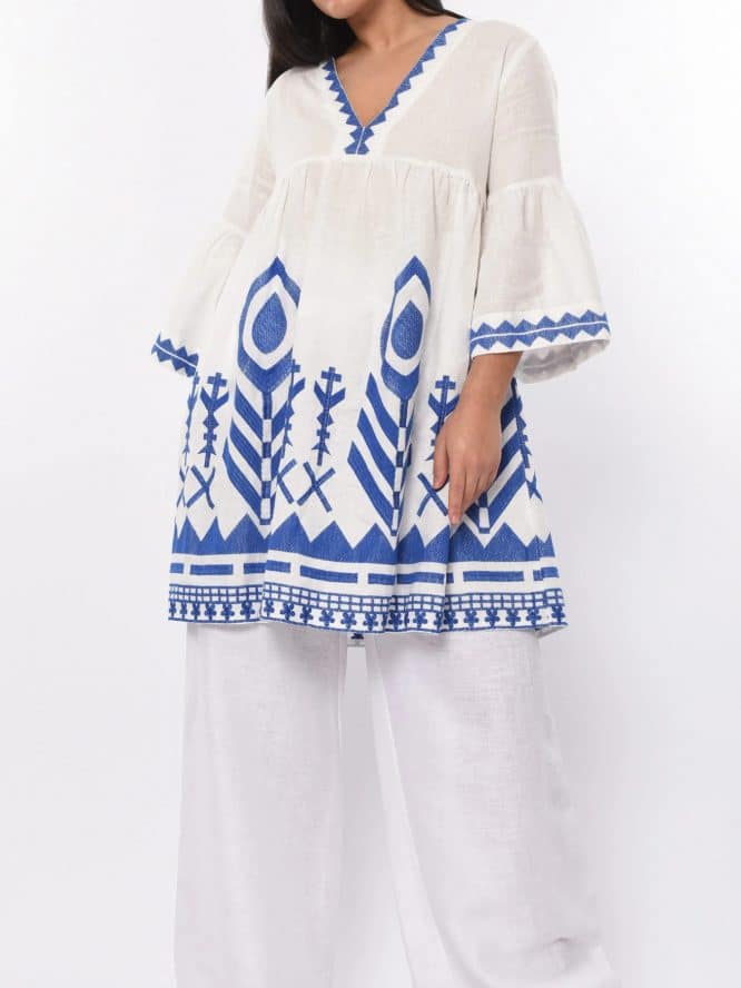 GREEK ARCHAIC KORI Embroidered Long Sleeves Feather Mini Dress White 1