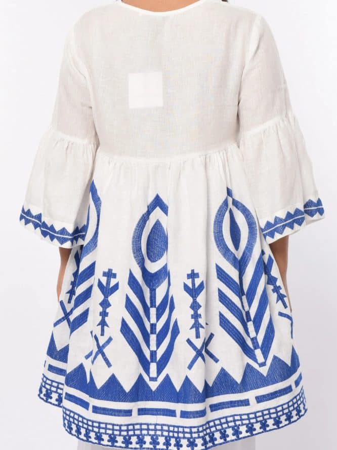 GREEK ARCHAIC KORI Embroidered Long Sleeves Feather Mini Dress White 2