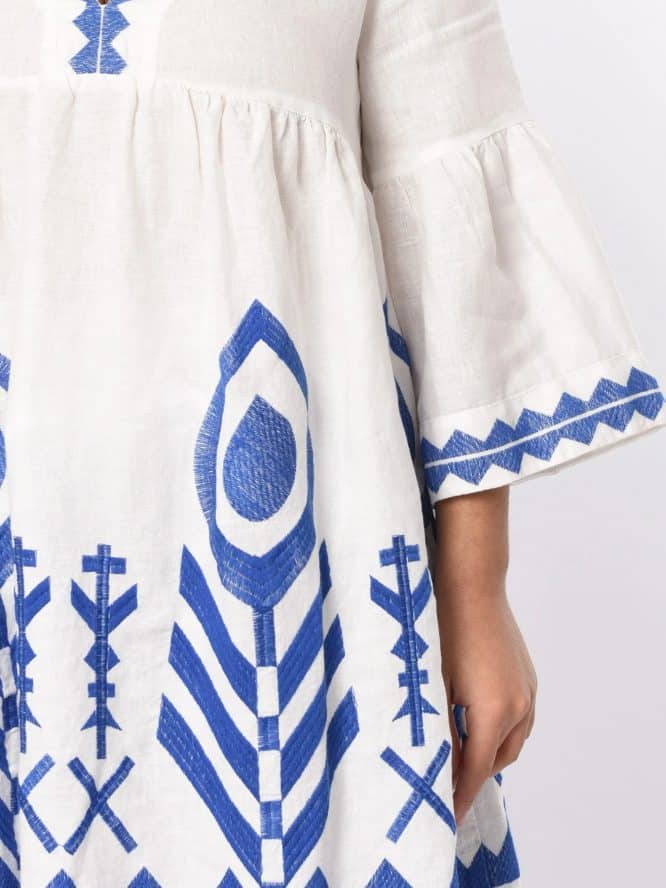 GREEK ARCHAIC KORI Embroidered Long Sleeves Feather Mini Dress White 3