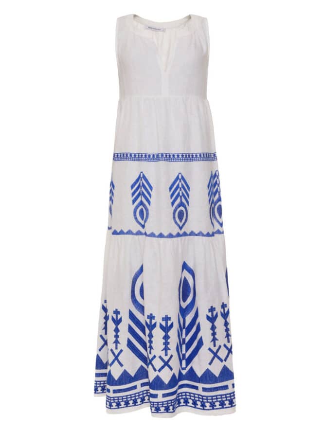 GREEK ARCHAIC KORI Embroidered Sleeveless Feather Dress White 2